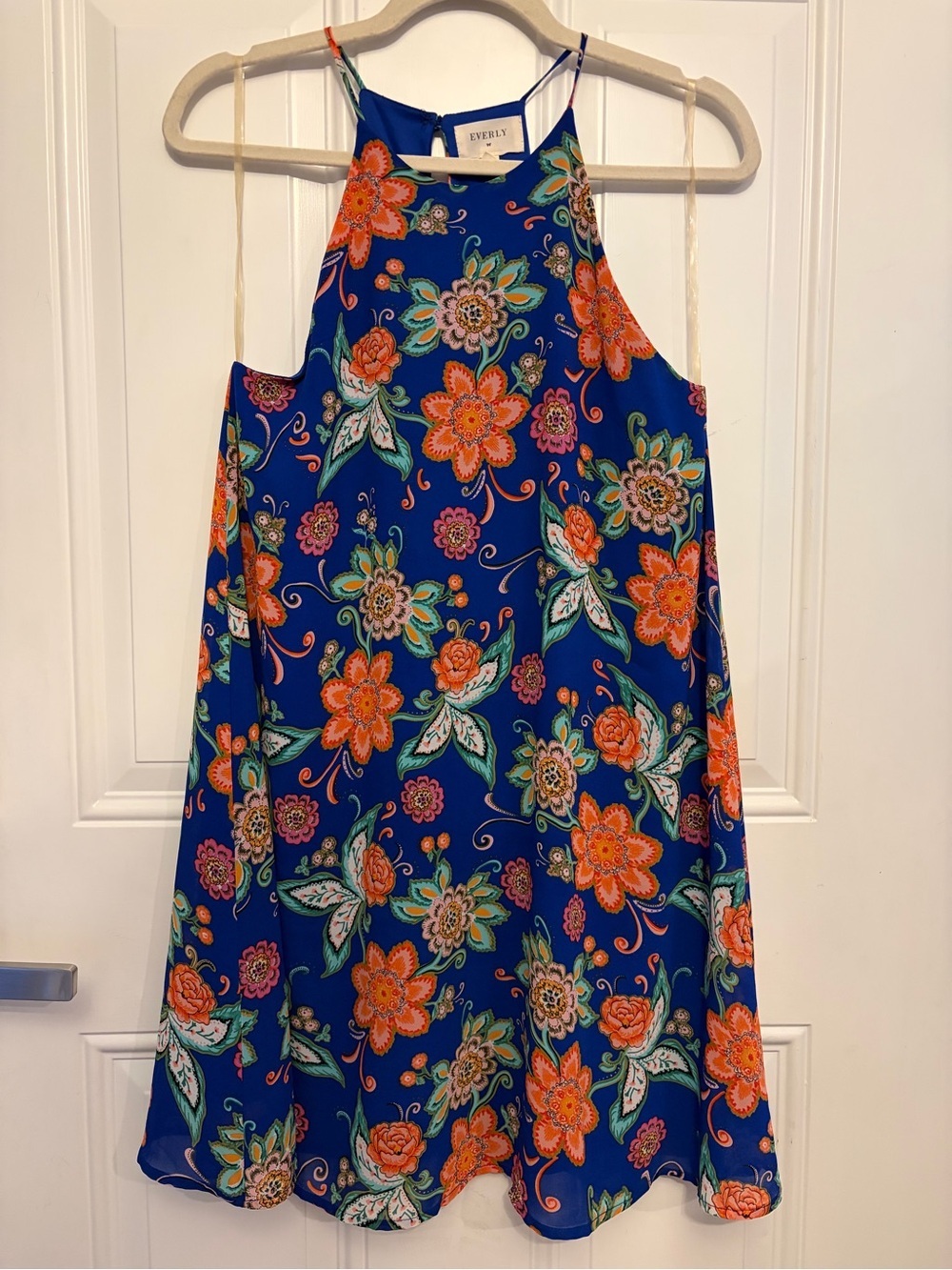Everly Blue Floral Halter Swing Dress Size Small